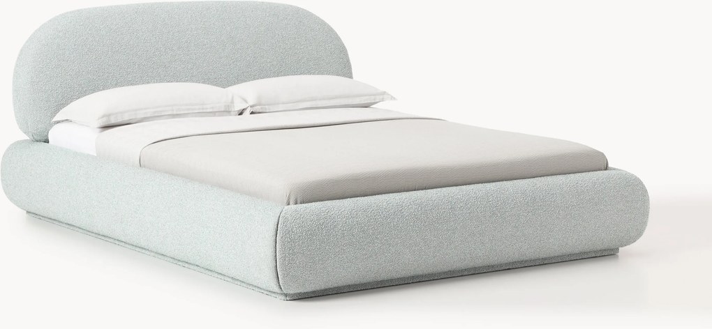 Bouclé gestoffeerd bed Alba met opbergruimte