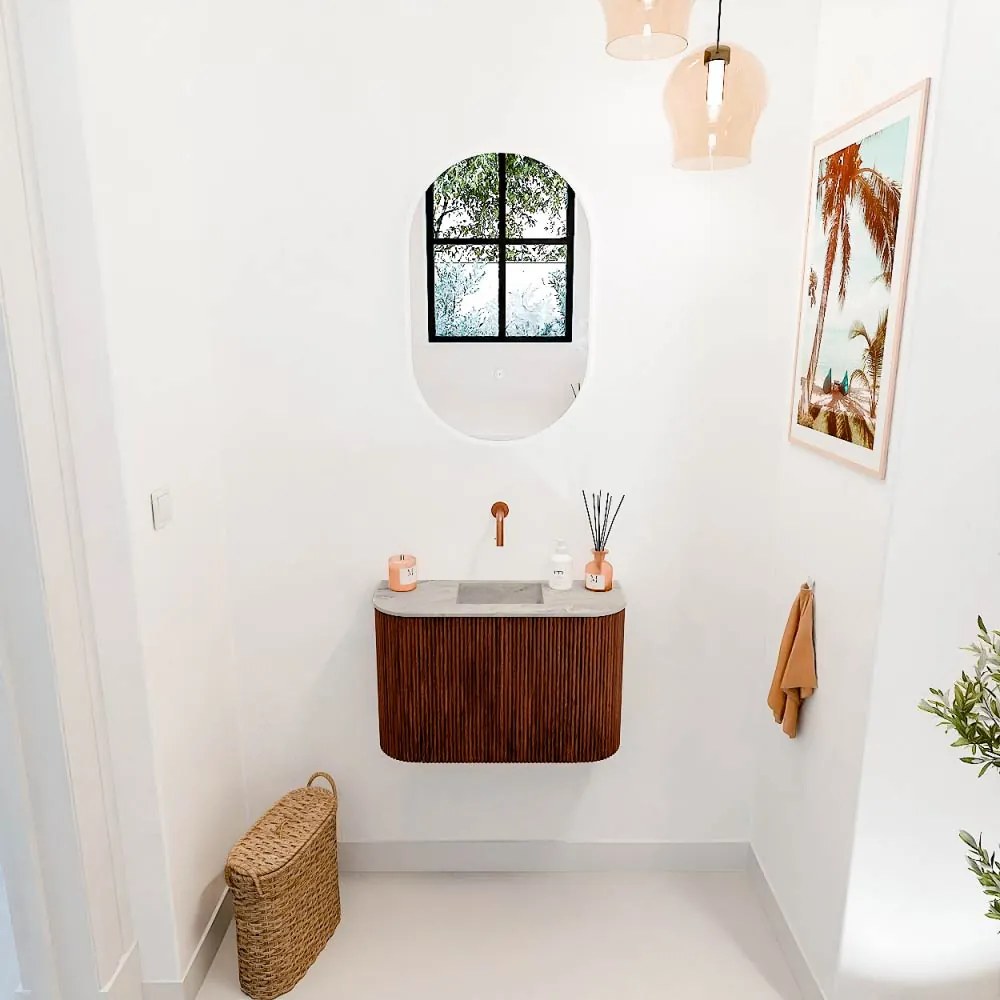 Mondiaz Joya DLux 65cm toiletmeubel ronding links/rechts ruby met wastafel faye midden zonder kraangat glace