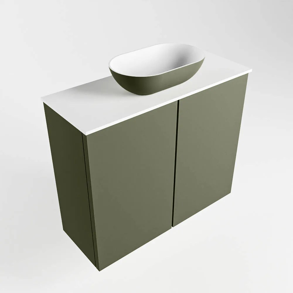 Mondiaz Fowy toiletmeubel 60cm army met legergroene waskom midden en kraangat