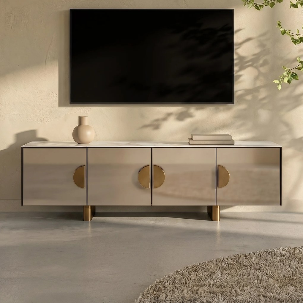Design Tv-meubel Spiegel En Marmer - 180x45x55cm.