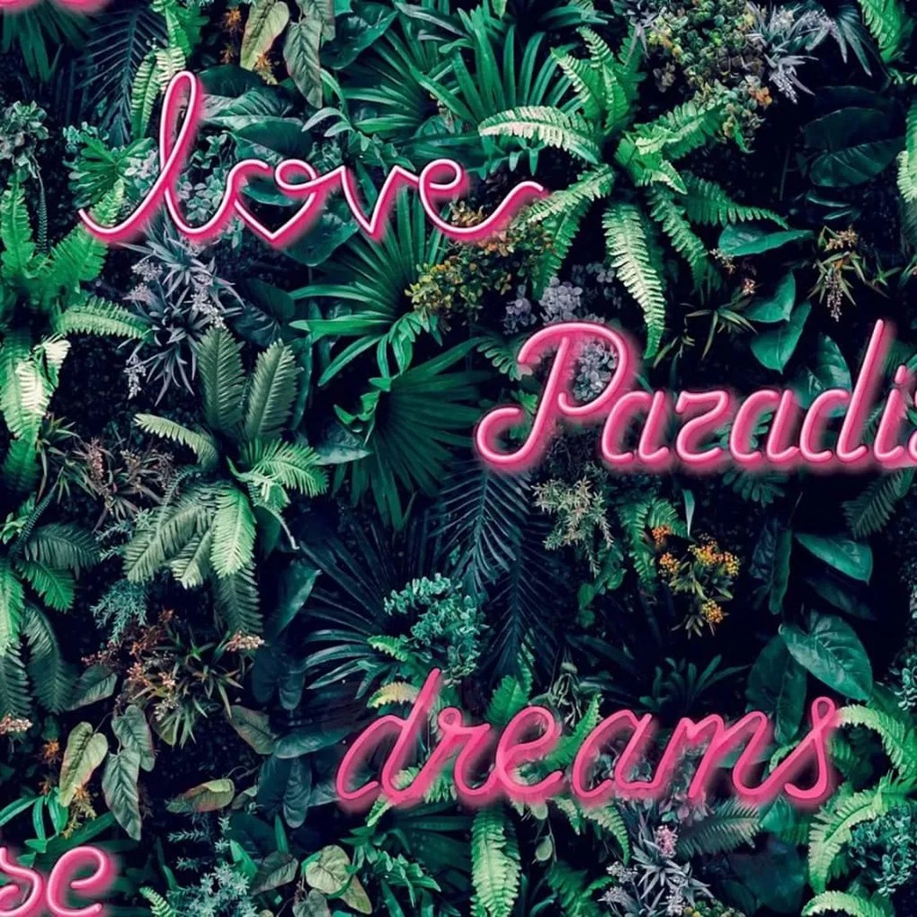 Noordwand Good Vibes Behang Neon letter with plants groen en roze