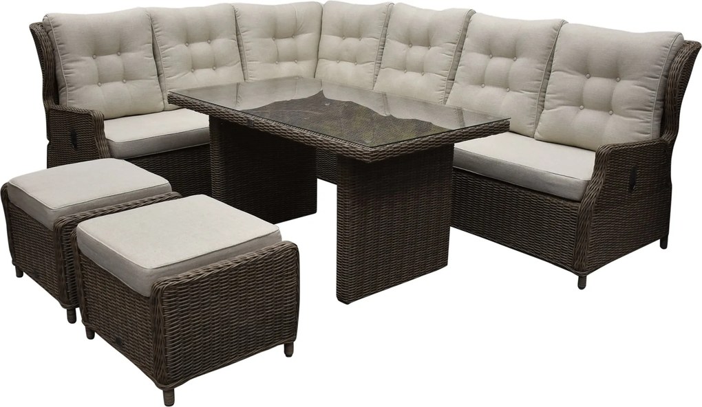 Ibiza dining hoek loungeset 7 delig verstelbaar bruin wicker | naturel mixed weave kussens