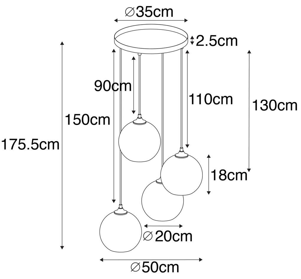Smart hanglamp zwart met smoke glas incl. 4 Wifi A60 - Wallace