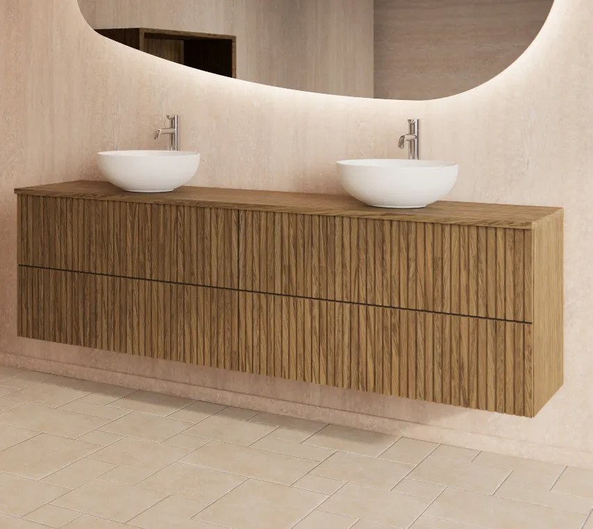 Gliss Design Hybris badkamermeubel met ribbelfront 180cm castle brown
