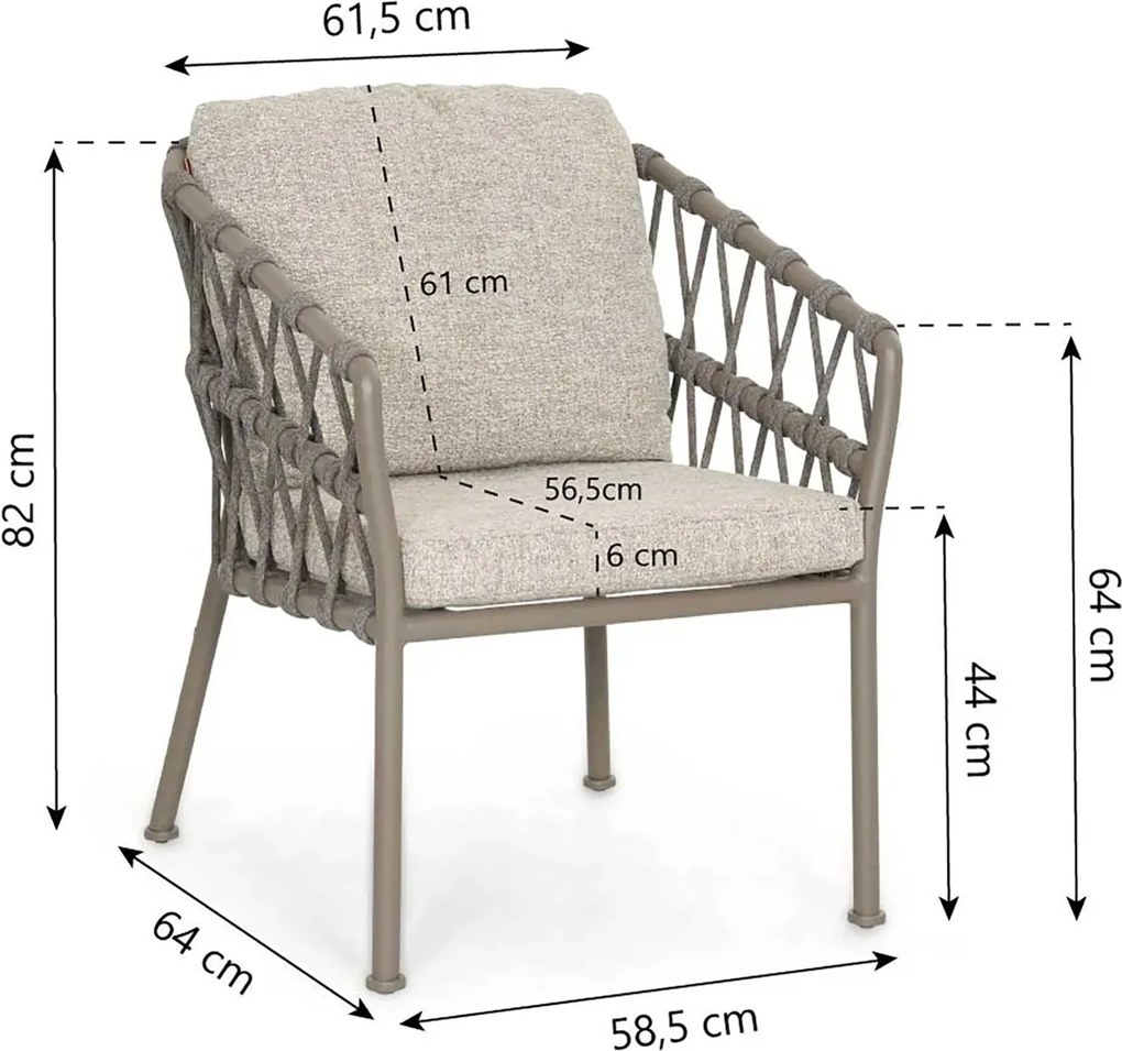 Tuinset 6 personen 240 cm Rope Taupe Santika Furniture Santika