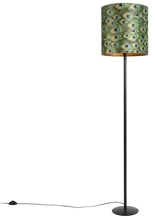 Zwarte vloerlamp met velours kap pauw goud 40 cm - Simplo Klassiek / Antiek E27 cilinder / rond Binnenverlichting Lamp