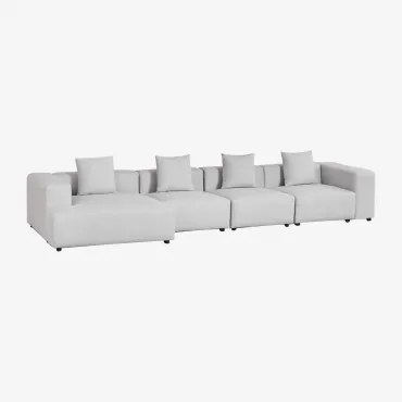 Modulaire Bank Met Linker Chaise Longue Van 4 Delen ↔︎420 Cm Met Hoge Armleuning Bruna Stof Gris Glacial - Sklum
