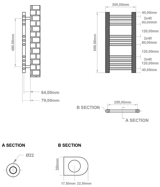 Eastbrook Wingrave handdoekradiator 30x60cm wit mat 204W