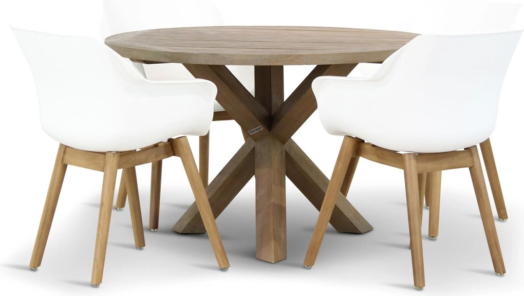 Tuinset Ronde Tuintafel 4 personen 120 cm Kunststof Wit Hartman Sophie