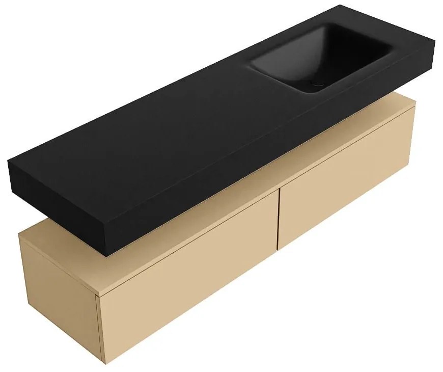 Zaro Alan badmeubel 160cm sand 2 lades met vrijhangende wastafel cloud rechts zonder kraangat urban