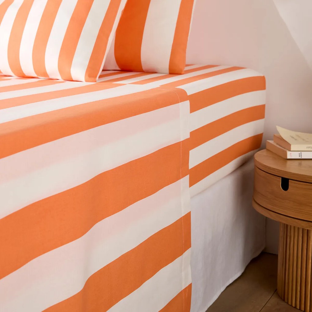 Katoenen onderlaken, strepenprint, HENDAYE ORANGE