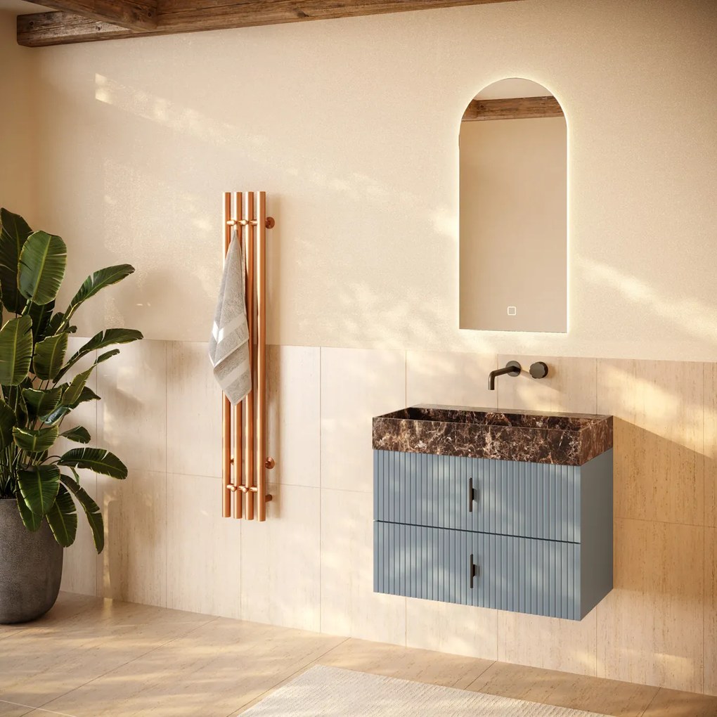 Muebles Murcia badmeubel ribbelfront 80cm baby blauw met Dark Emperador wastafel zonder kraangat