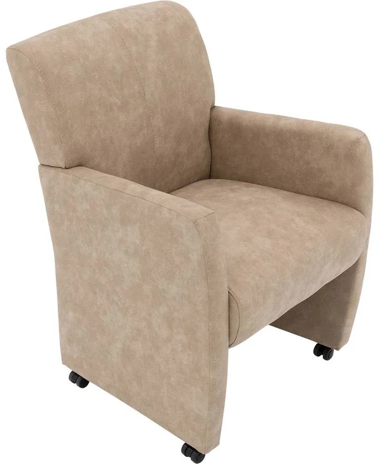 Goossens Eetkamerstoel Alex beige microvezel met armleuning en met wielen, stijlvol landelijk