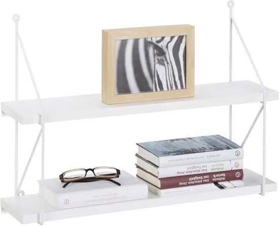 Wandrek 2 etages - MDF fotoplank met metalen frame - open wandbox - boekenplank wit