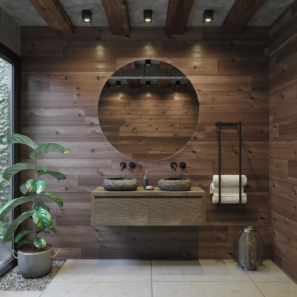 Gliss Design Ares badmeubel 120cm 2 lades castle brown met rivierstenen waskommen
