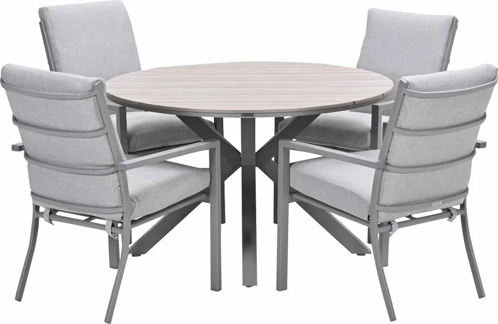 Garden Impressions Senja tuinset 5-delig valley sand - Tulli tuintafel Ø122x75 cm - light teak vironwood