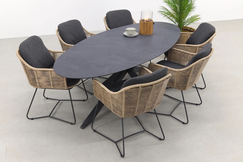 Belmond naturel/Privada 240x107 - Ovale tuinset - 7-delig