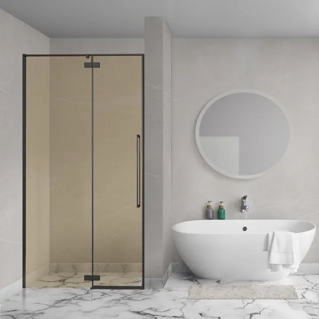 Aqua Vista Oria Linea nisdeur - 100x200cm - incl. montageset - champagne glas - Mat zwart SW1186322/SW1175900