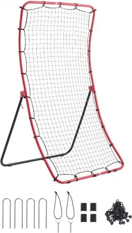 VEVOR honkbal- en softbalreboundnet 1080x1025x1740 mm, reboundnet voor honkbal- en softbaltraining, met 5 hoeken, Q195 stalen frame, gebogen PE-net, 4 grondankers en opvouwbaar ontwerp.