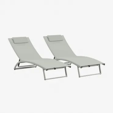 Set Van 2 Verstelbare Aluminium Ligstoelen Met Dulem-kussen Groen – Khaki - Sklum