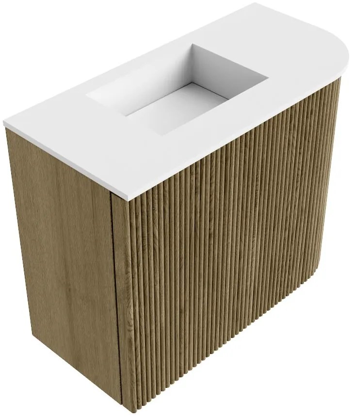 Mondiaz Joya 50cm toiletmeubel ronding rechts dusk met wastafel faye links 1 kraangat talc
