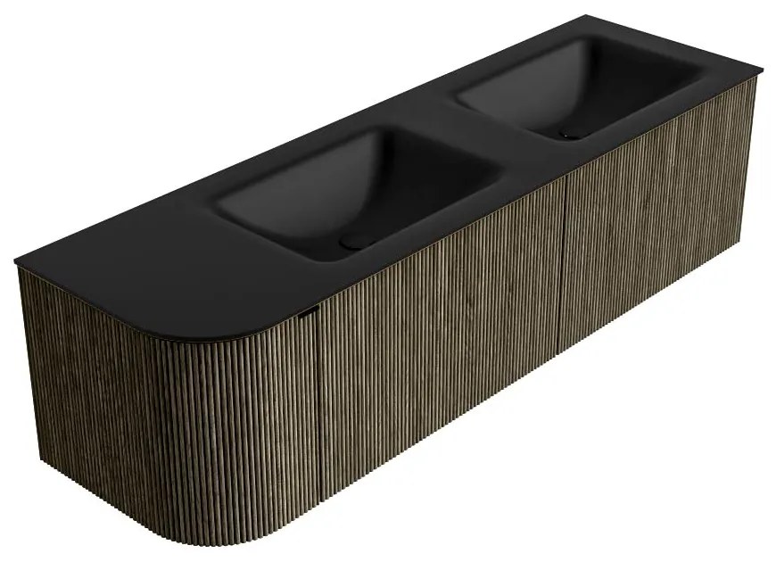 Mondiaz Kurve 155cm badmeubel ronding links shadow met 2 lades en 1 deur en wastafel cloud dubbel/rechts zonder kraangat urban