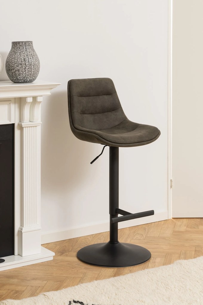 IDA Bruin Antraciet (stof Preston 96)/zwarte poot - GESTOFFEERDE BARSTOEL VOOR KEUKEN/LOUNGE/RESTAURANT