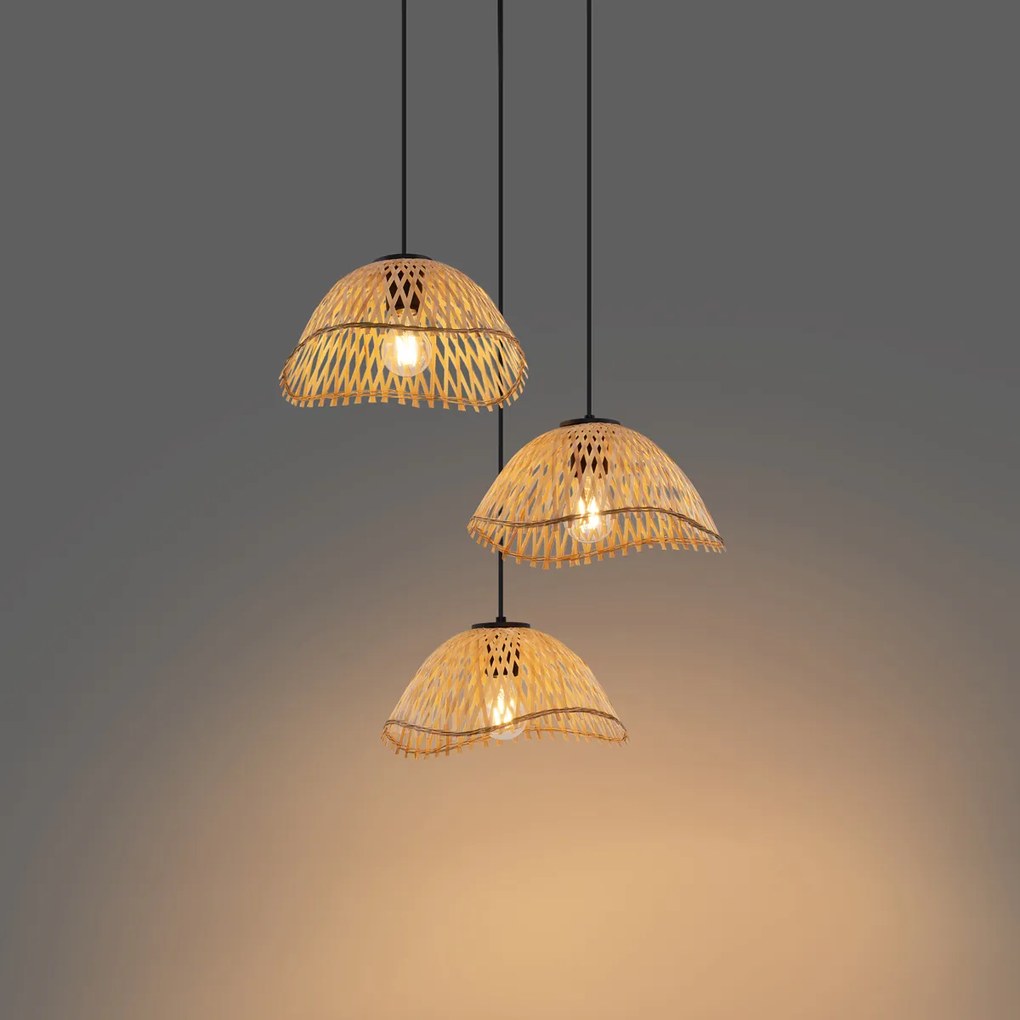 Bohemian hanglamp zwart met bamboe 3-lichts - Lily