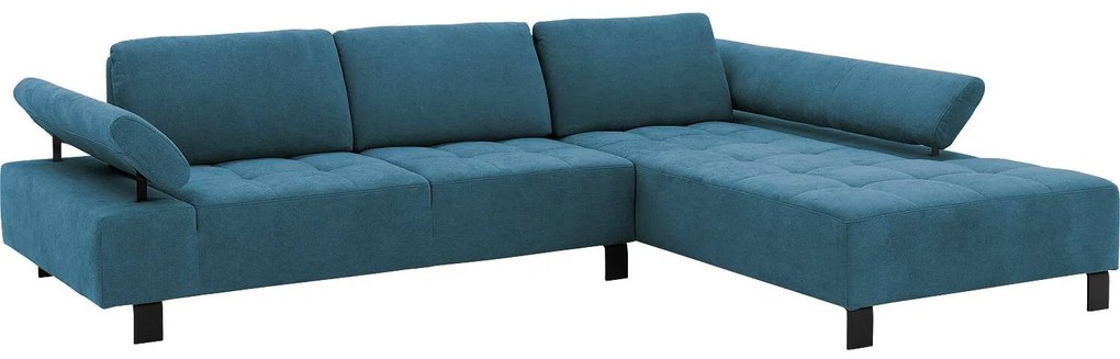 Goossens Bank Alvin blauw, stof, 3-zits, modern design met chaise longue rechts