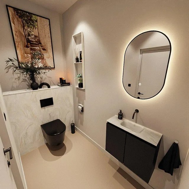 MONDIAZ TURE-DLUX 60cm toiletmeubel Urban. EDEN wastafel Ostra positie midden. Zonder kraangat. TUREDX60URBM0OST