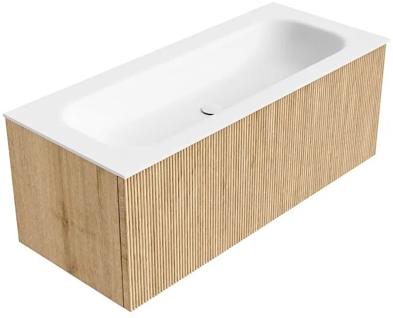 Mondiaz Kurve 110cm badmeubel oak met 1 lade en wastafel big medium midden 1 kraangat