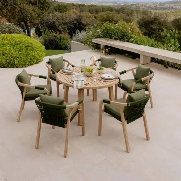 Set Van 120 Cm Ronde Tafel En 6 Tuinstoelen Met Armleuningen In Dubai Acaciahout Leger Groen – Koel & Rustiek Acaciabruin - Sklum