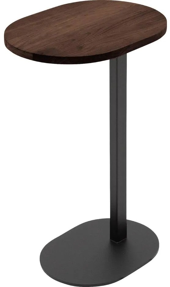 Goossens Nachtkastje Oval, Voet ovaal metaal ral 9005 zwart, blad massief eik