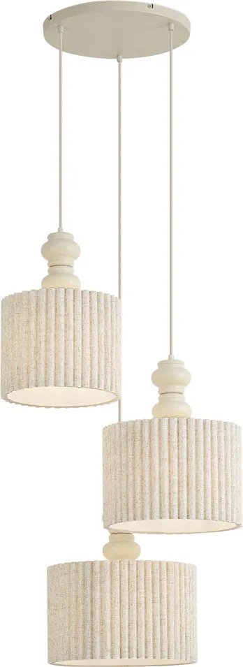Japandi hanglamp beige met linnen kap 3-lichts - Fedde