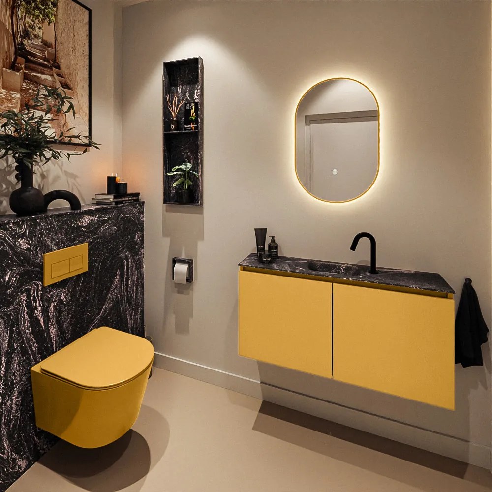 Mondiaz Ture DLux toiletmeubel 100cm ocher met wastafel lava midden met kraangat