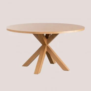 Ronde Eettafel Ø140 Cm In Mdf Pleven Natuurlijk Hout - Sklum