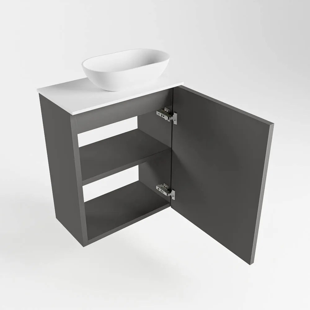 Mondiaz Fowy toiletmeubel 40cm dark grey met witte waskom rechts en kraangat