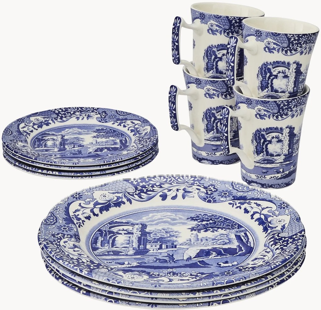 Serviesset Blue Italian van keramiek, 12-delig