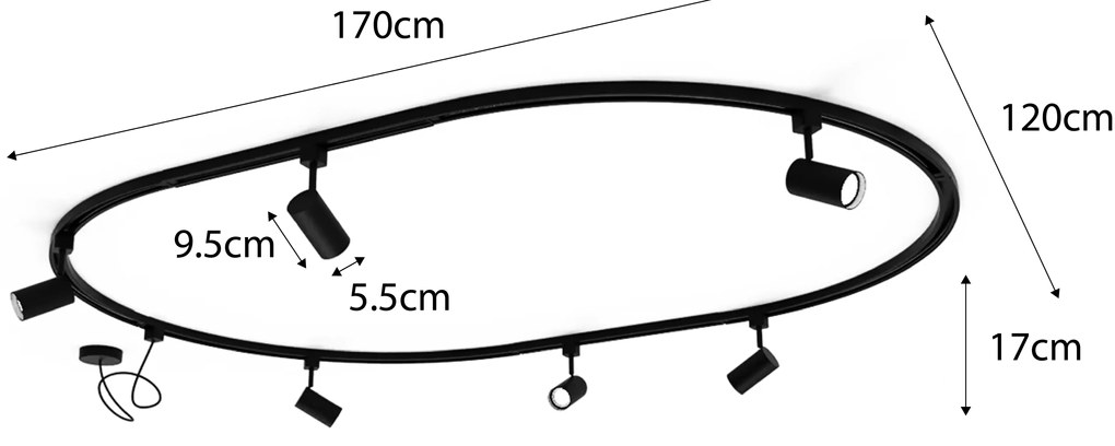Modern railsysteem met 6 Spot / Opbouwspot / Plafondspots wit 1-fase ovaal 100cm - Iconic Jeana GU10 Binnenverlichting Lamp