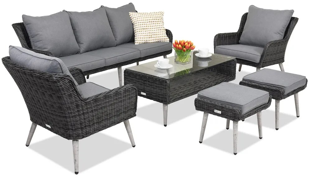 Garden Point antraciet Bilbao Coffee 5 tuinmeubelen + 2 poefs