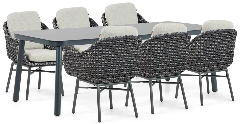 Tuinset 6 personen 220 cm Aluminium/rope Zwart Lifestyle Garden Furniture Santika