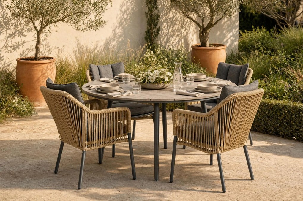Tuinset Ronde Tuintafel 4 personen 125 cm Aluminium/Rope Taupe De Laan Projects