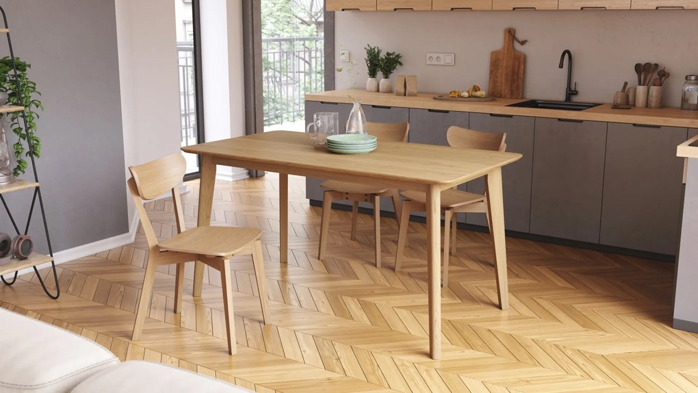 ROXY Onderstel naturel eik, 150cm/80cm - RETRO KEUKEN-/DININGTAFEL - rechthoekige houten tafel
