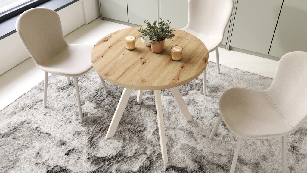 ALMO 80 Eiken Artisan / beige poten – ronde tafel met Y-poten, loft/industrieel voor keuken, woonkamer en eetkamer