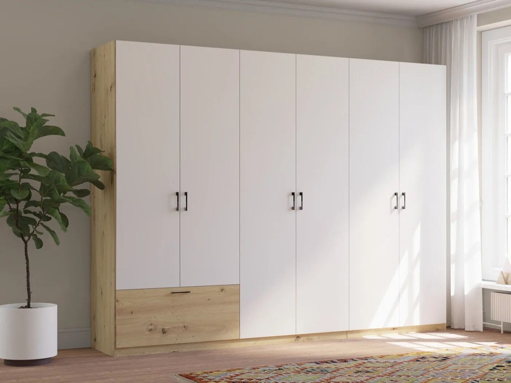 Kledingkast Bristol 250, Artisan eiken, Wit, 210x269x54cm, 198.3 kg, Kledingkast deuren: Met scharnieren