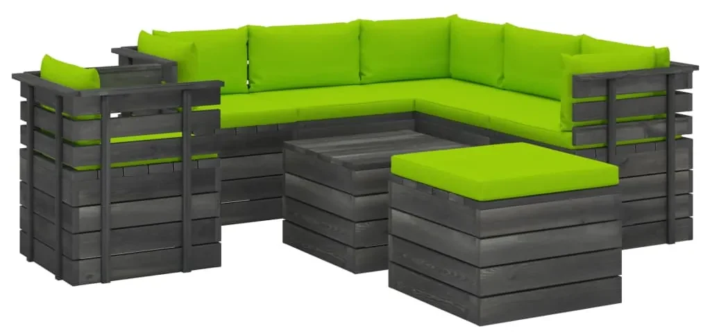 vidaXL 8-delige Loungeset met kussens pallet massief grenenhout