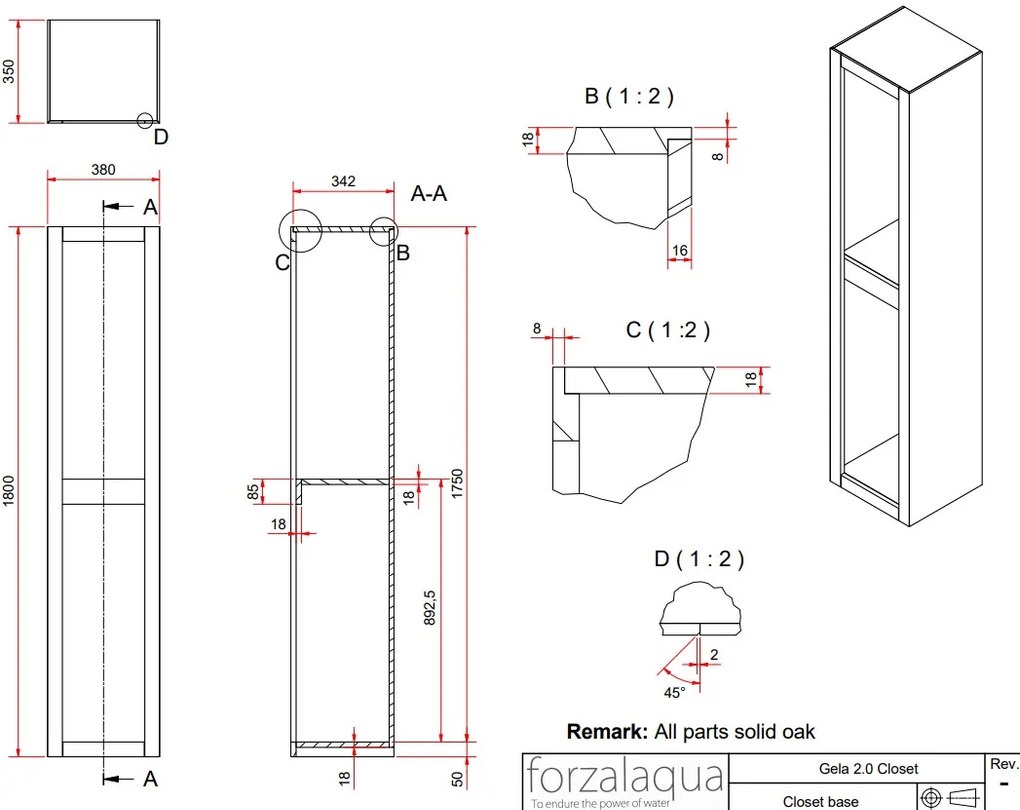 Forzalaqua Gela kolomkast 40x35x180cm pure walnut