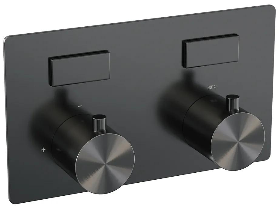 Brauer Gunmetal Edition thermostatische inbouw badkraan met badvulcombinatie en staafhanddouche set 3 gunmetal geborsteld PVD