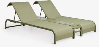 Set Van 2 Verstelbare Ligstoelen En Bijzettafel Van Staal Marietta Groen – Intens Olijf - Sklum