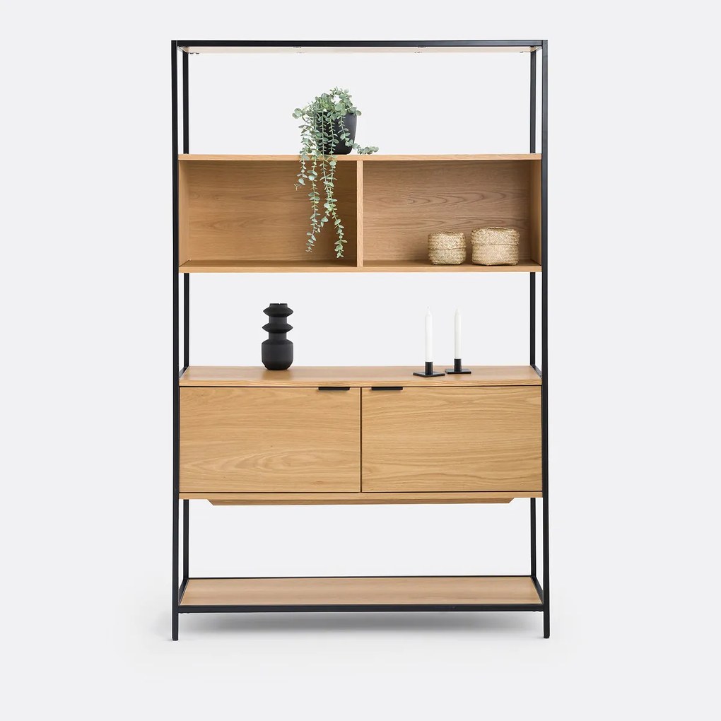 Modulaire boekenkast, 2 nissen 2 deuren, eiken fineer, Volga